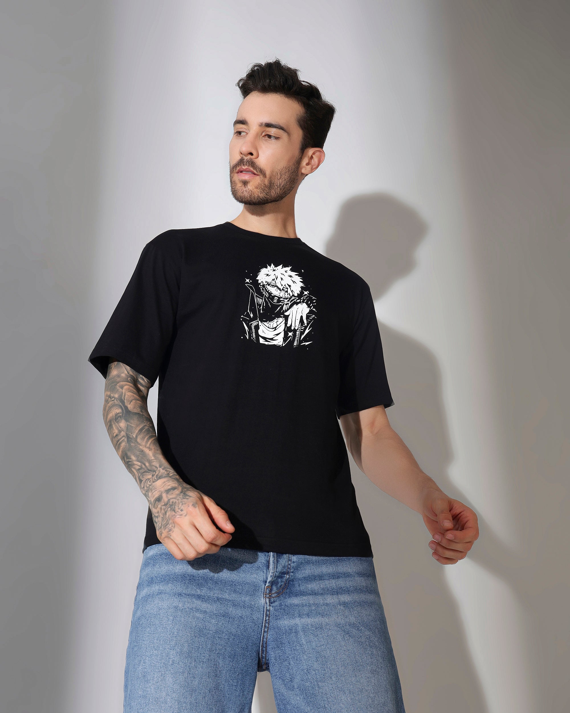 Oversized Black Anime Graphic T-Shirt – Unisex Streetwear