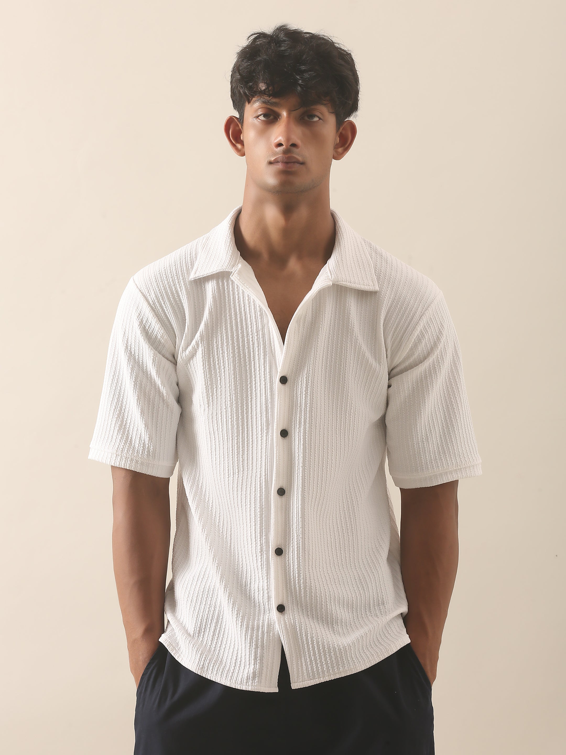 White Textured Half Sleeve Shirt – Men’s Summer Classic
