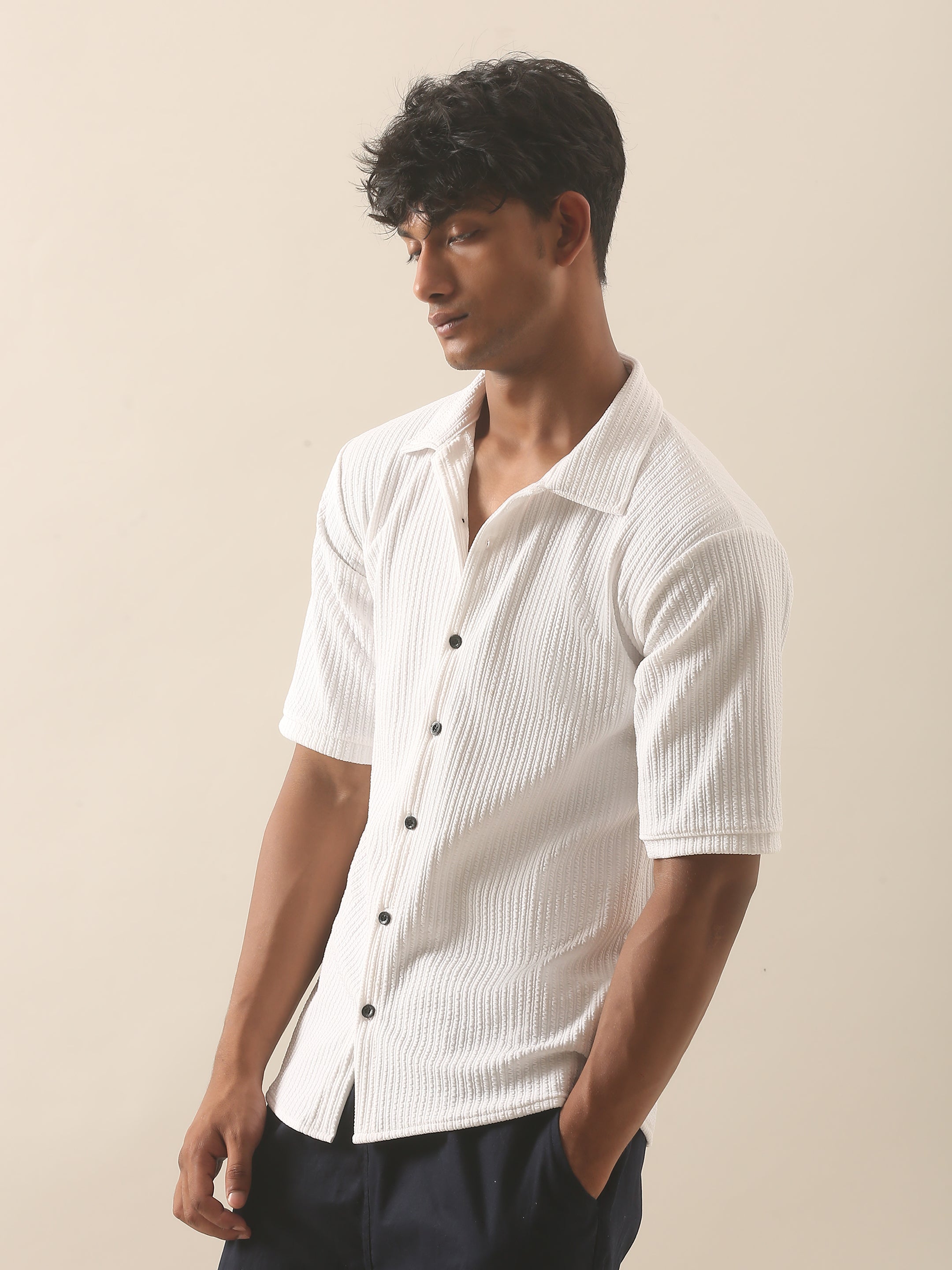 White Textured Half Sleeve Shirt – Men’s Summer Classic