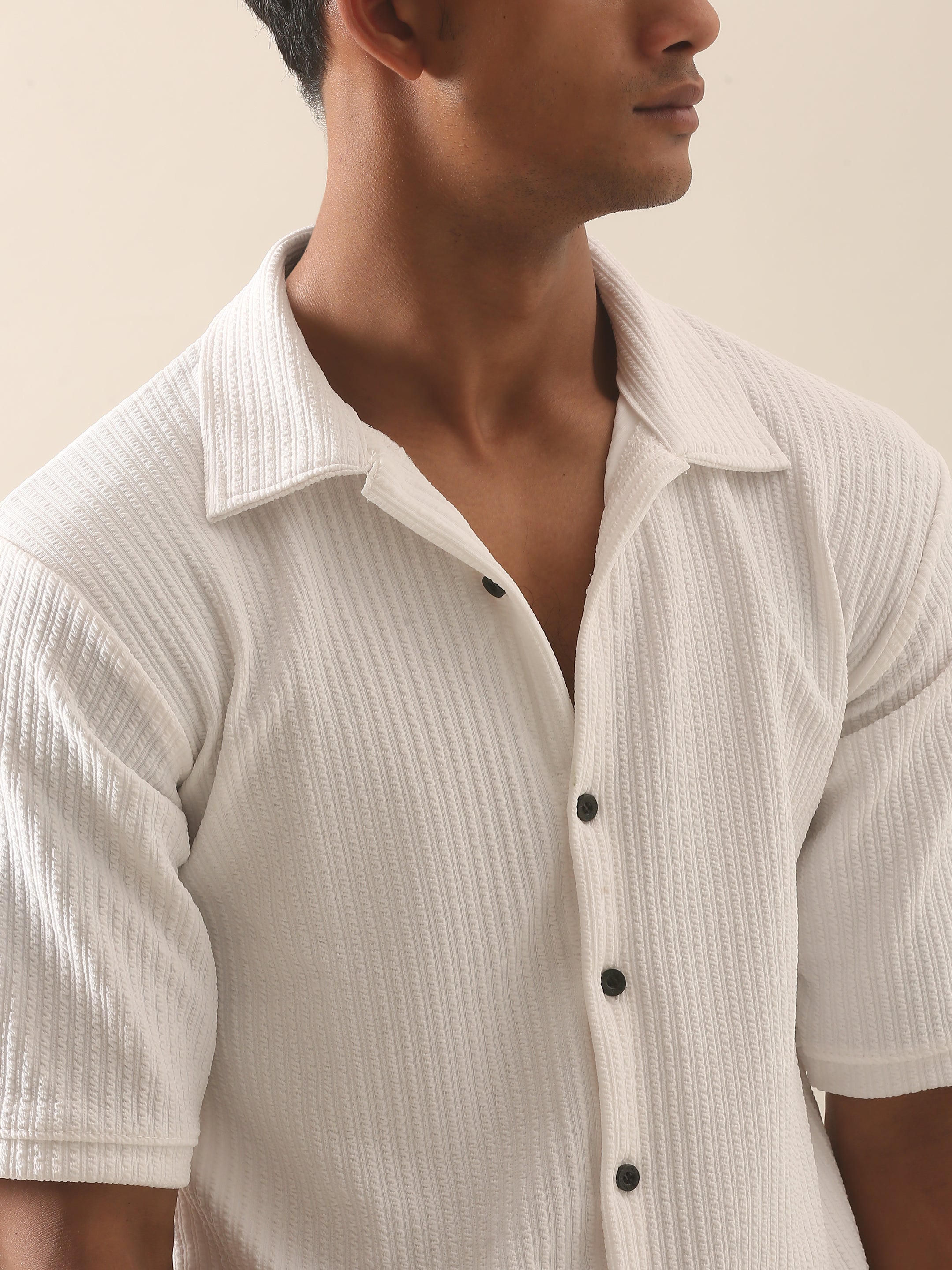 White Textured Half Sleeve Shirt – Men’s Summer Classic