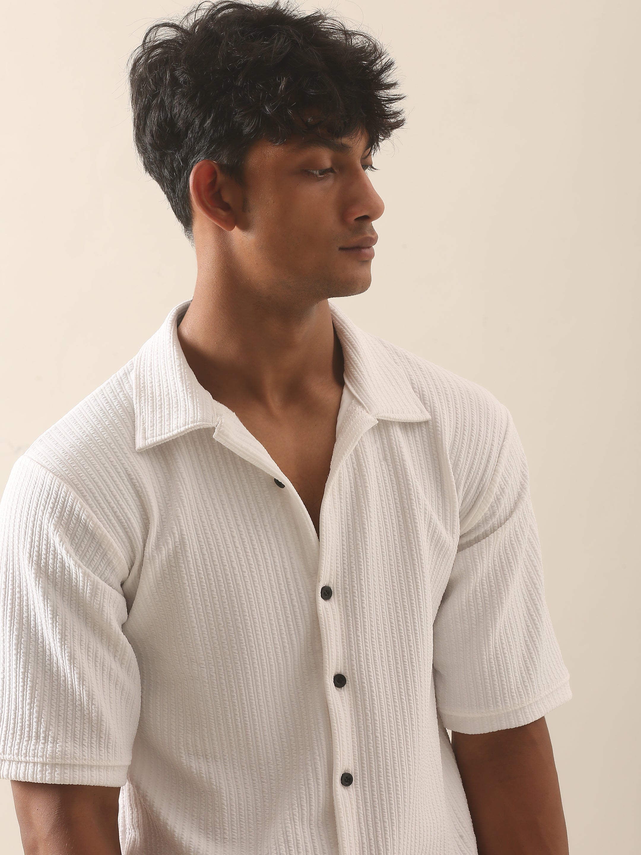 White Textured Half Sleeve Shirt – Men’s Summer Classic