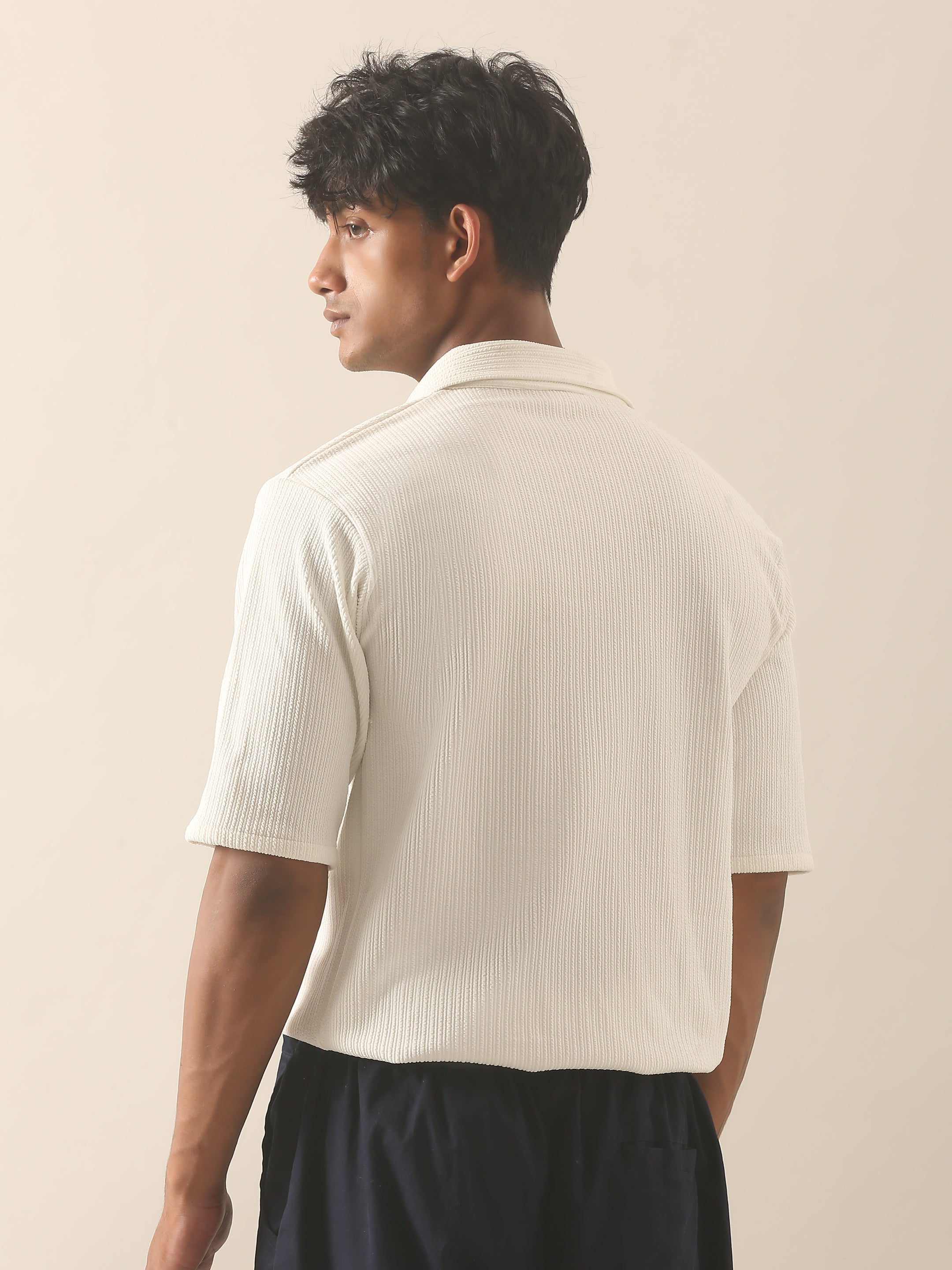 Aura Textured Half-Zip Polo T-Shirt – Off White